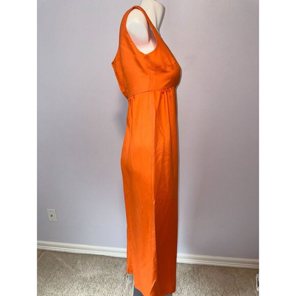 Vtg 70s Orange Dress Sleeveless Maxi Pumpkin Fall Womens Empire Waist Size Small - Picture 3 of 5